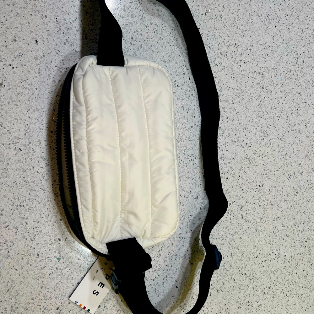 Stylish White and Black The Bay stripes puffer cross body bag